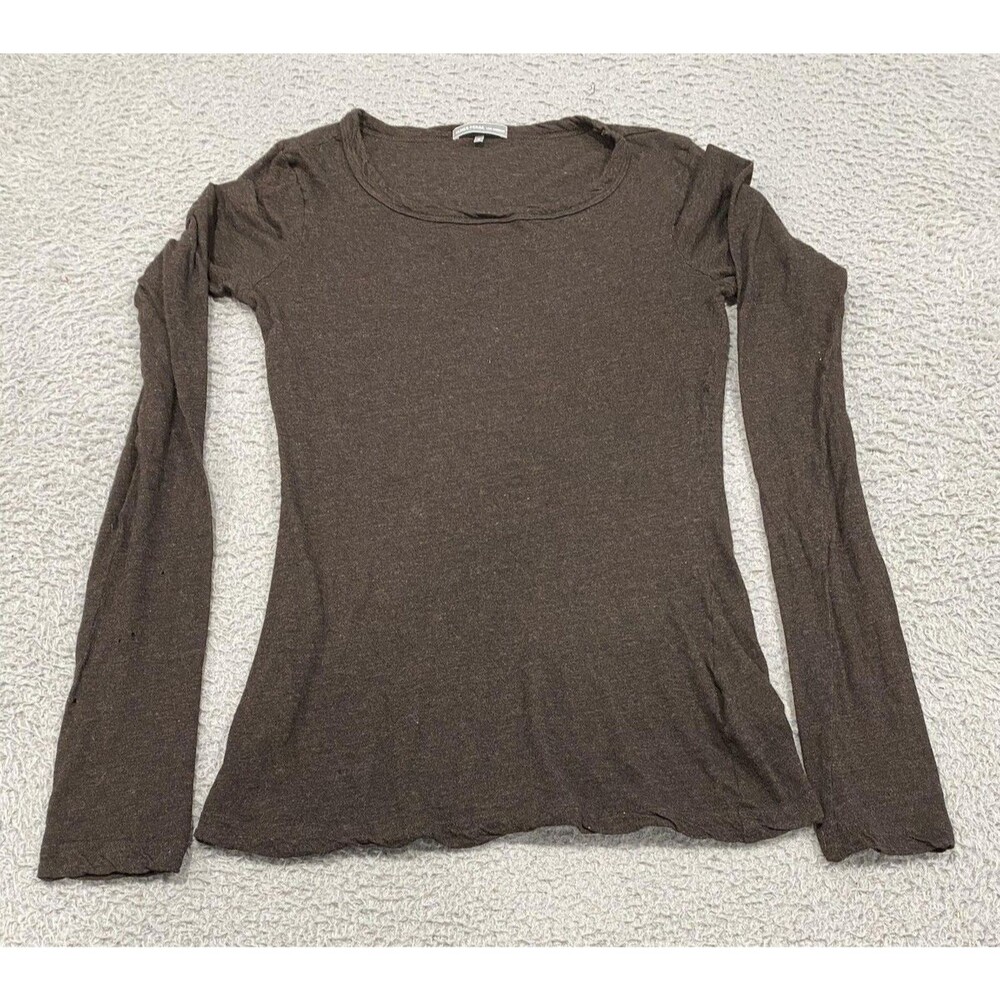 James Perse Shirt Womens 3 Brown Long Sleeve Scoop Neck Tee Made USA WLY3570
